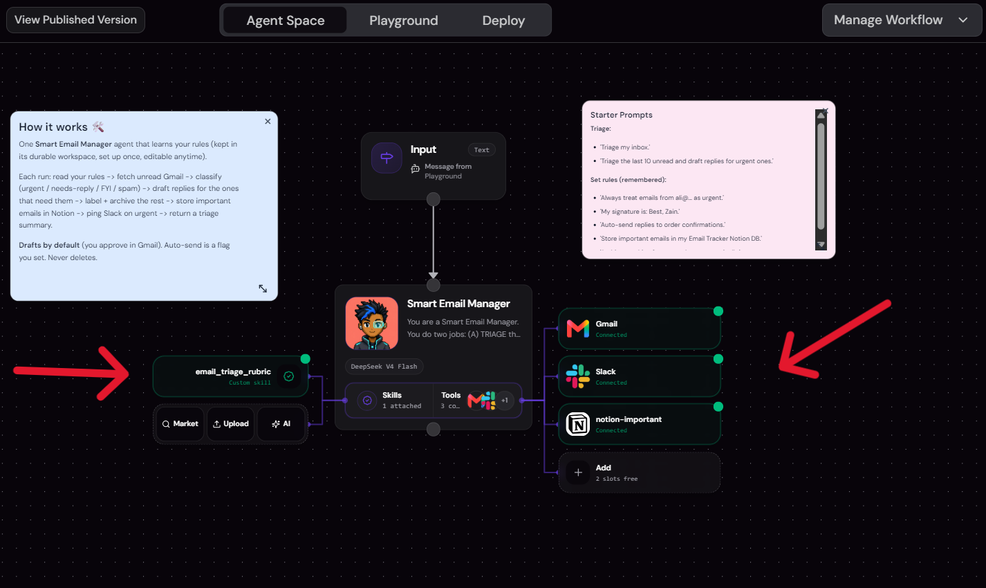 Screenshot of Agent Space and connection with all tools