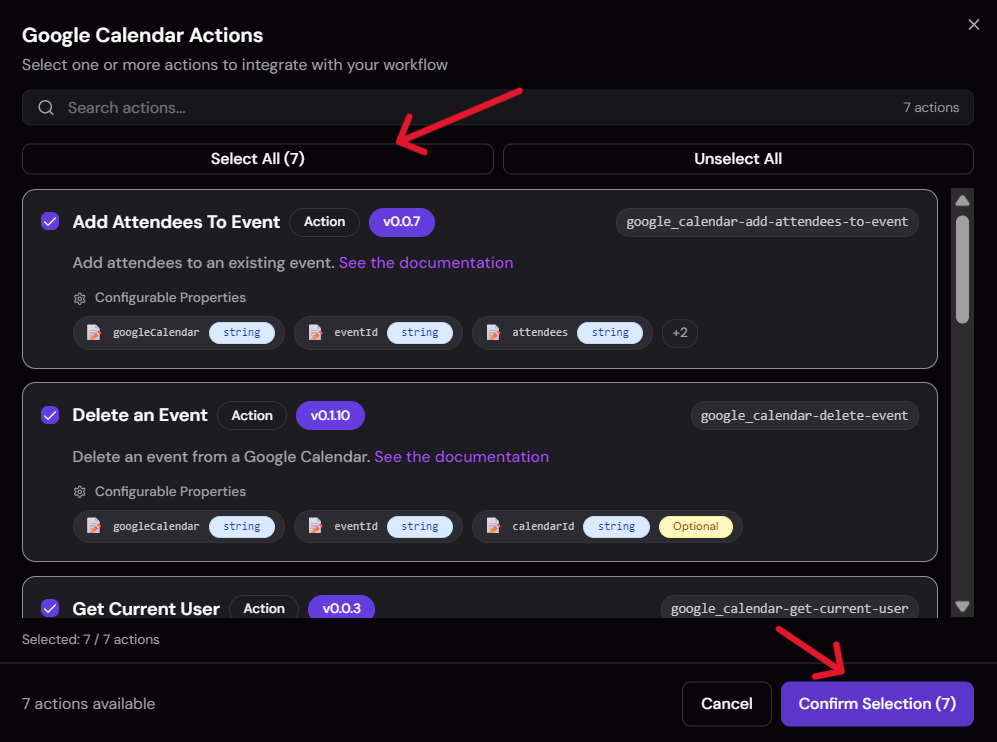 Connect Google Calendar with its relevant actions
