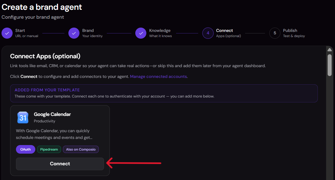 Connect Google Calendar with its relevant actions