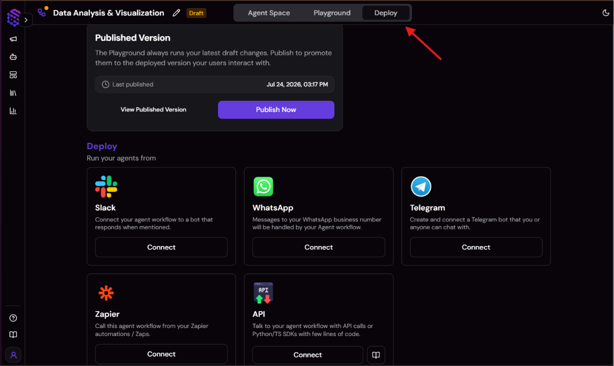 Screenshot of how and where to deploy