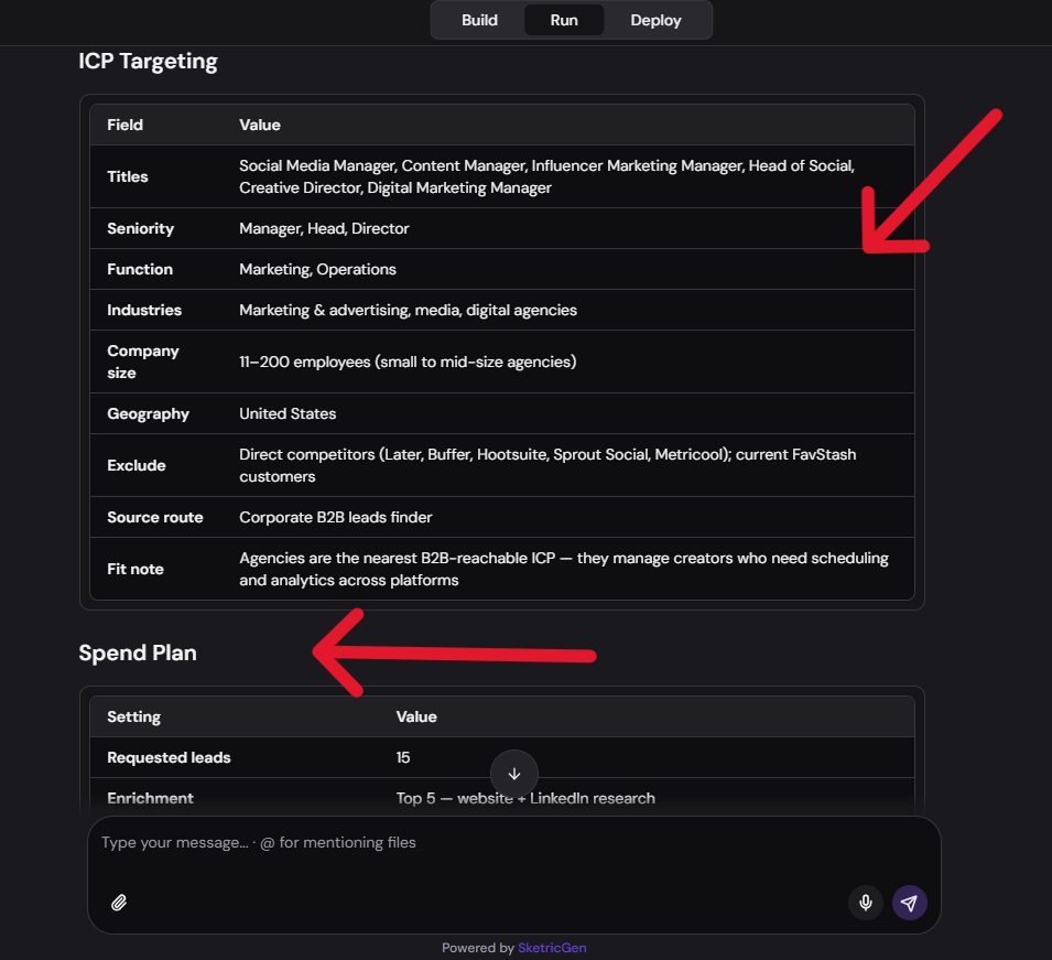 Confirm ICP and Lead Cap and Depth of search for lead generator template