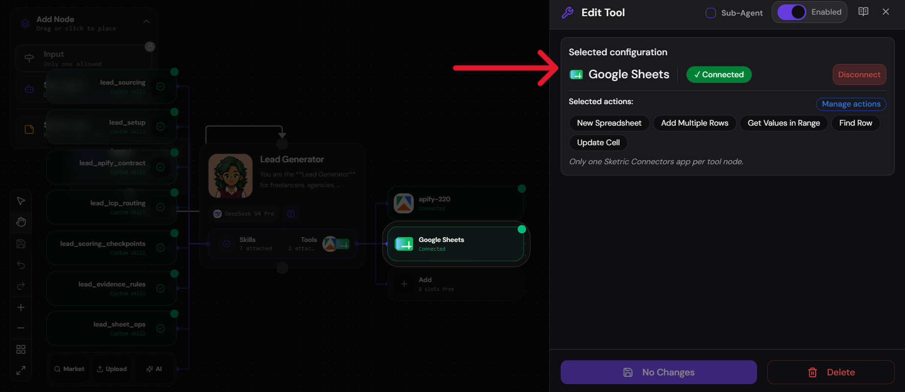 Connect your Google Sheets Account to Lead Generator template