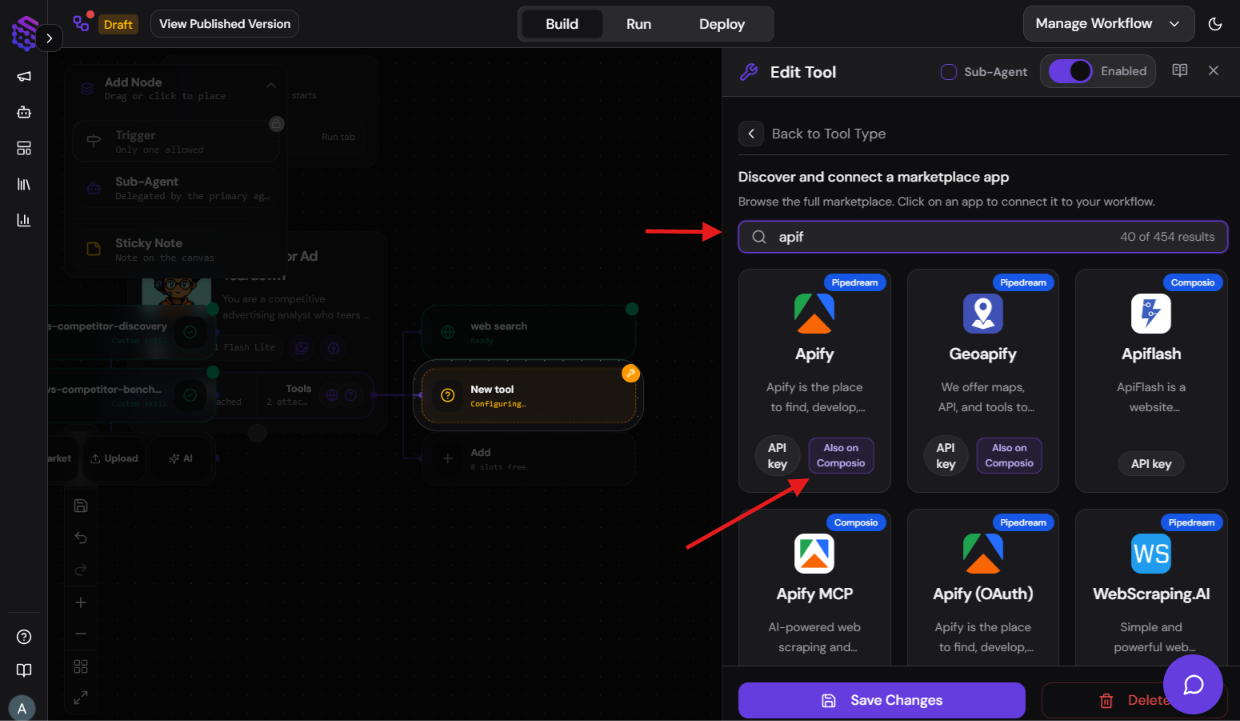 Connect Apify to ad-teardown agent