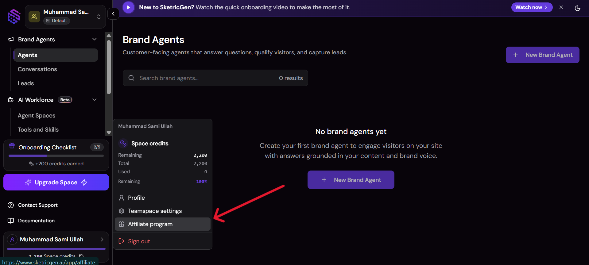 Apply for the affiliate program from your dashboard